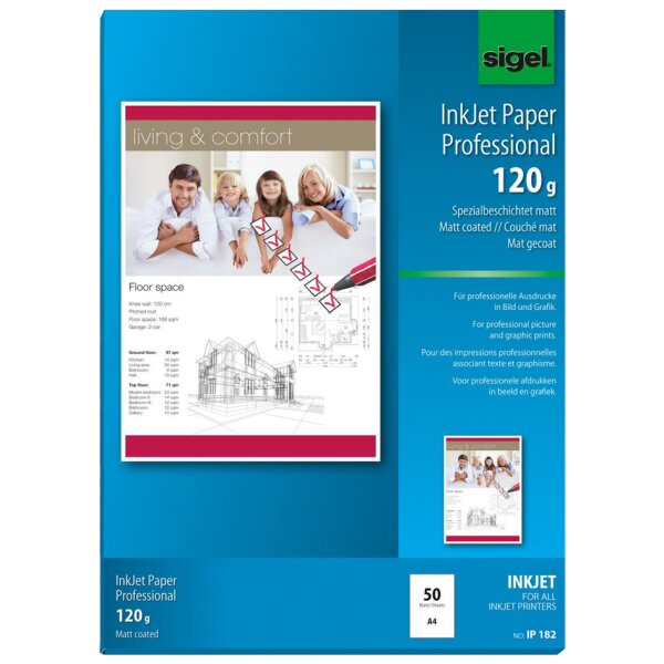 sigel Inkjet-Papier, DIN A4, 120 g qm, hochweiss, matt
