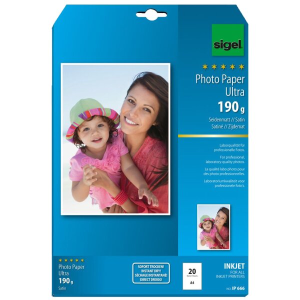 sigel Papier photo jet dencre Ultra, satiné, A4, 260 g/m2