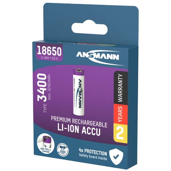 ANSMANN Pile rechargeable Li-Ion 18650, 3.400 mAh