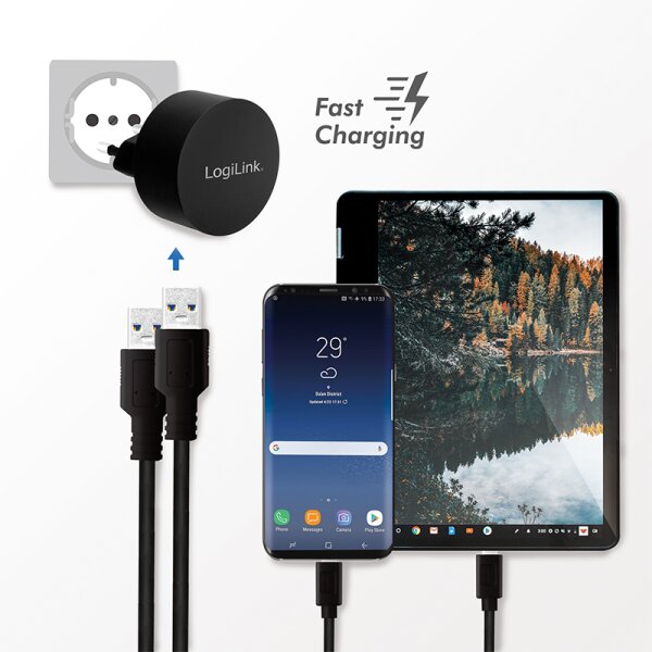 LogiLink USB-Steckdosenadapter für Fast Charging, 2x USB-A