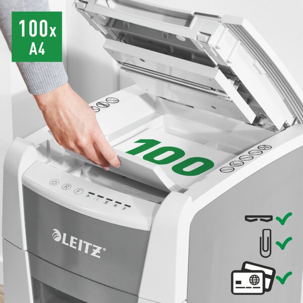 LEITZ Aktenvernichter IQ AutoFeed OfficePro 100 P5, weiss