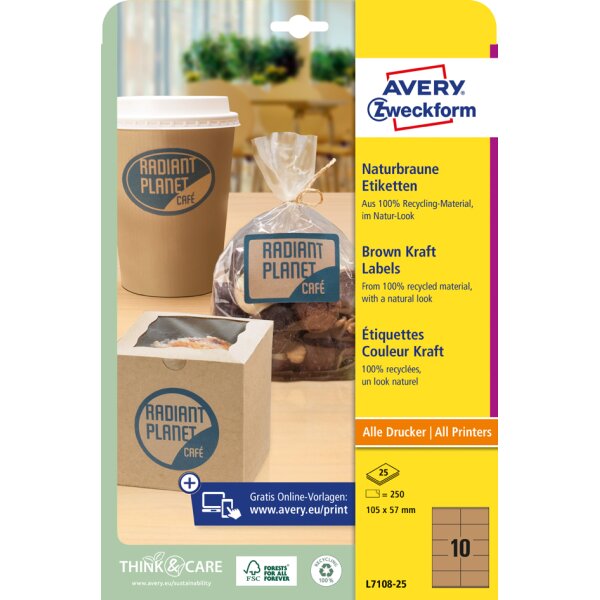 AVERY Zweckform Etiquette couleur Kraft, 105 x 57 mm