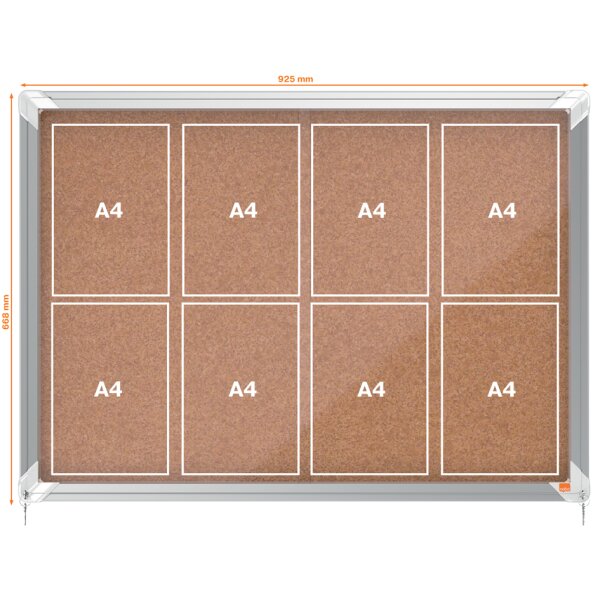 nobo Schaukasten Premium Plus, Kork-Rückwand, 8 x DIN A4