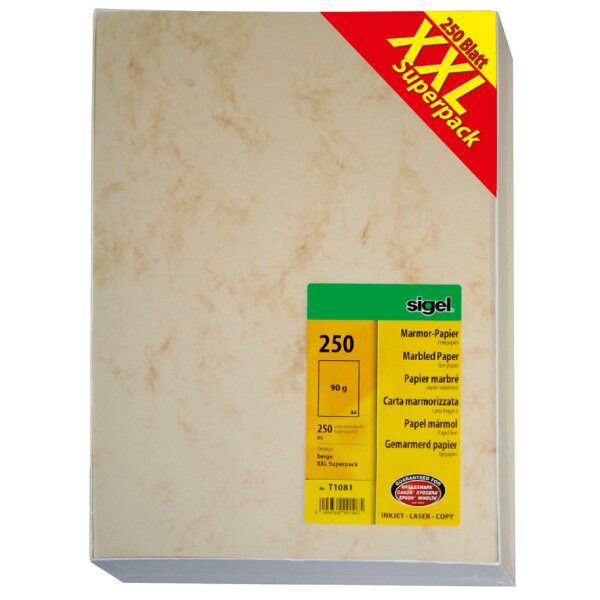 sigel papier marbré, A4, papier fin, 90 g, beige