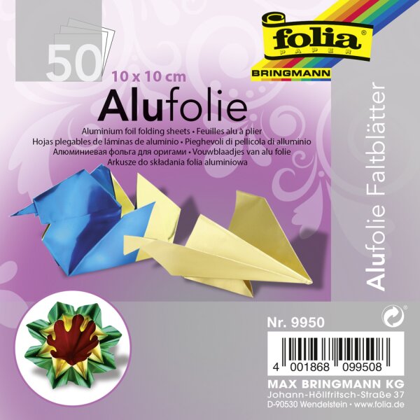 folia Feuille &agrave; plier en aluminium, 200 x 200 mm, assorti