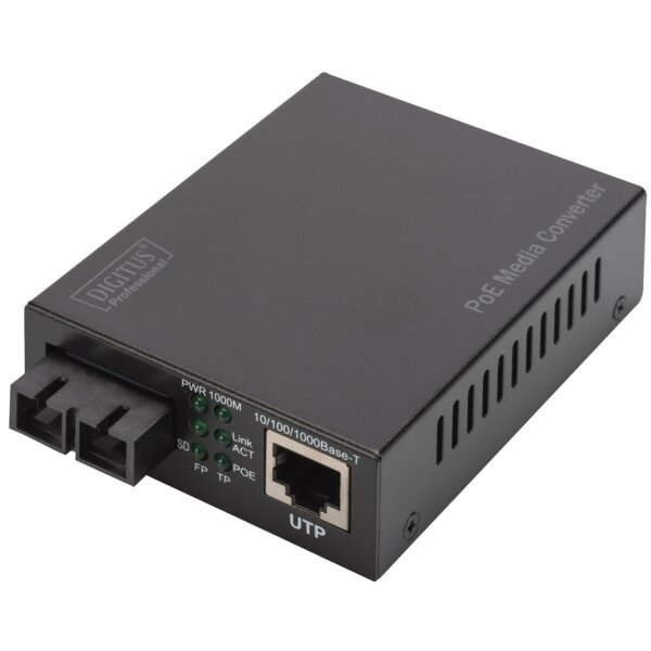 DIGITUS Gigabit PoE Medienkonverter, RJ45 SC, SM, PSE