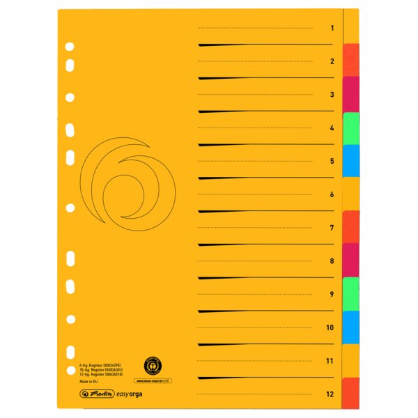 herlitz Karton-Register, A4 Überbreite, 6-teilig, blanko