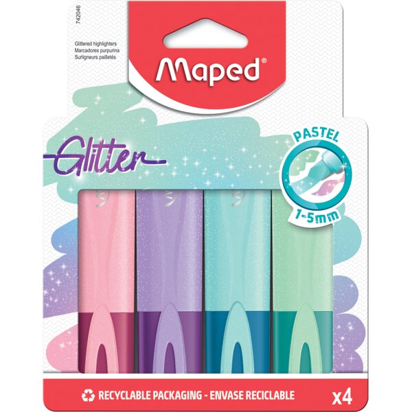 Maped Surligneur Glitter PASTEL, étui carton de 4