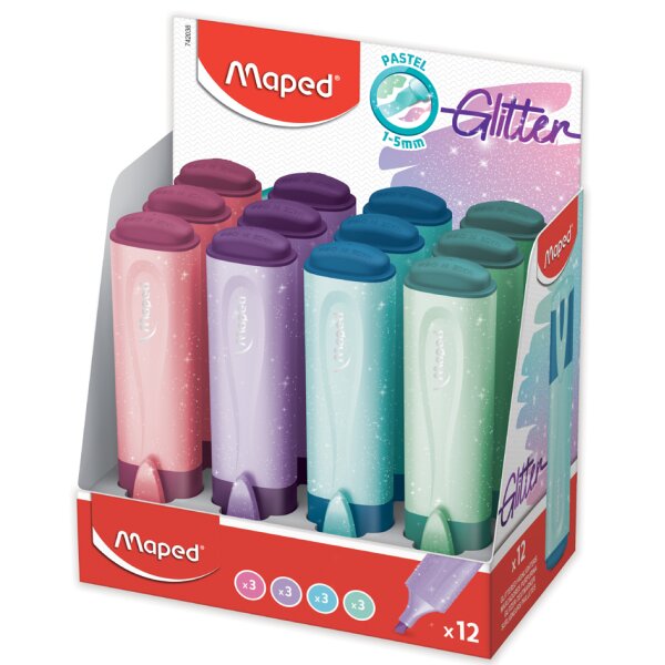 Maped Surligneur FLUOPEPS Glitter PASTEL, présentoir de 12