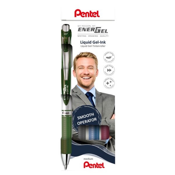 Pentel Stylo roller &agrave; encre gel EnerGel XmRT, set de 4