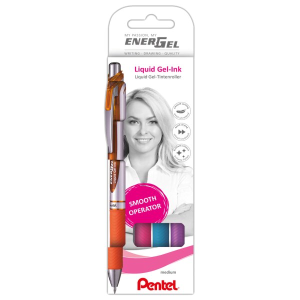 Pentel Stylo roller &agrave; encre gel EnerGel XmRT, set de 4