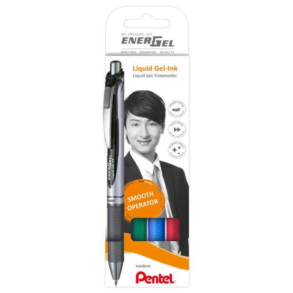 Pentel Stylo roller &agrave; encre gel EnerGel XmRT, set de 4