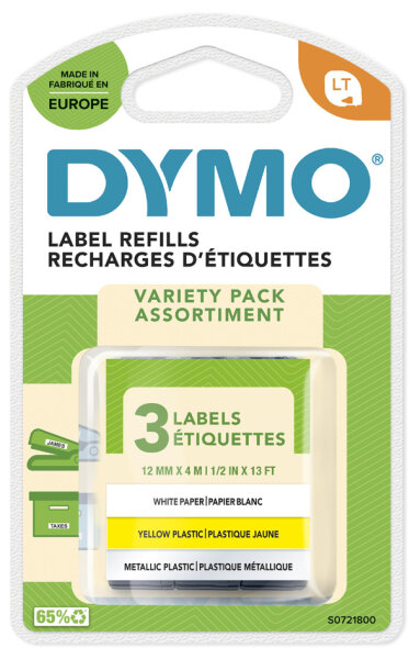 DYMO Ruban détiquette LetraTag, plastique, 12 mm x 4 m
