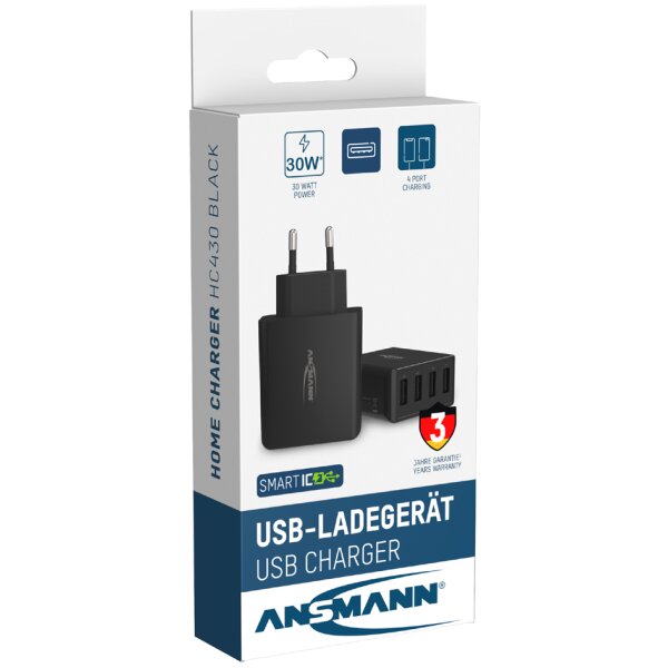 ANSMANN Chargeur USB Home Charger HC430, 4x port USB, blanc