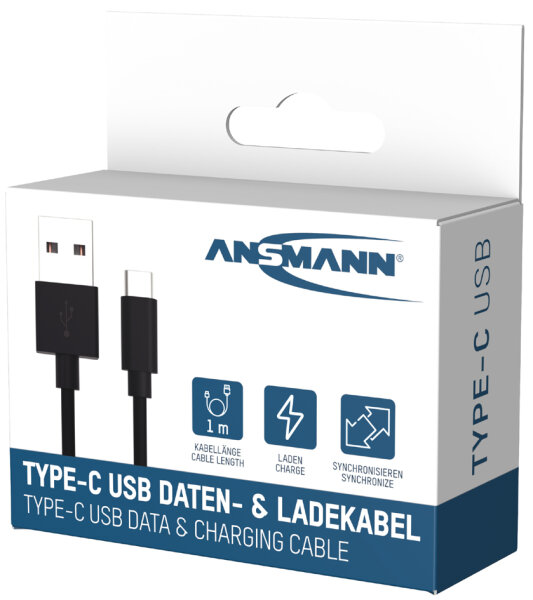 ANSMANN Câble de données & de chargement, USB-A - USB-C, 1 m