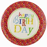 PAPSTAR Assiette en carton Happy Birthday, rond, 230 mm