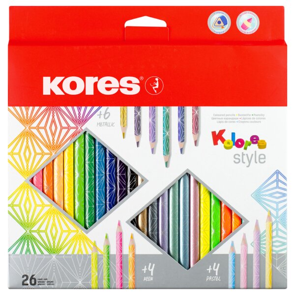 Kores Crayon de couleur Kolores Style, étui carton de 26