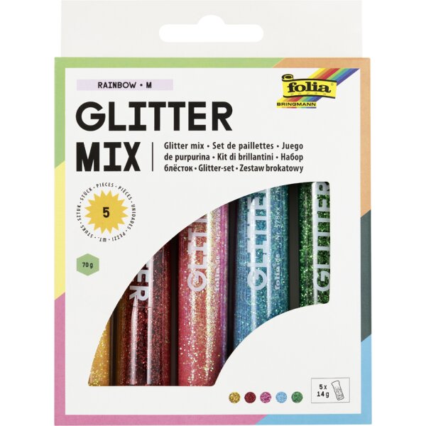 folia Glitter-Mix "Rainbow", 5 Tuben &agrave; 14 g