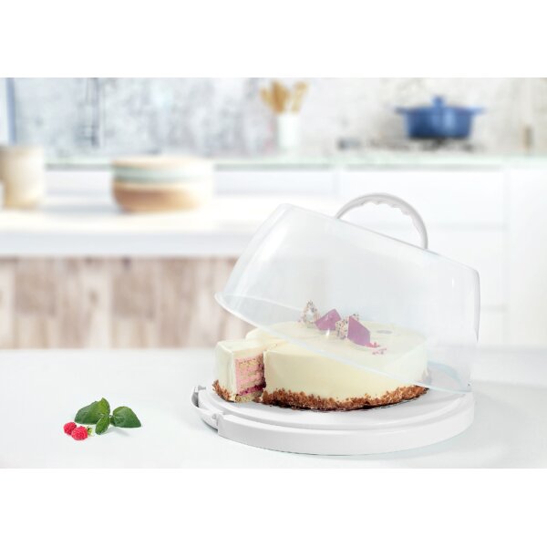 plast team Plat & cloche à gâteau, rond, transparent/blanc