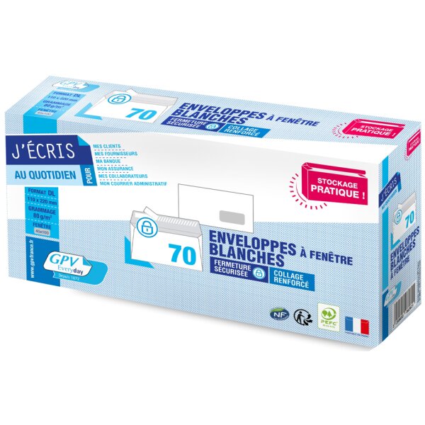GPV Enveloppes, DL, 110 x 220 mm, sans fenêtre, blanc