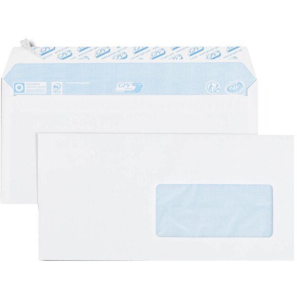 GPV Enveloppes, DL, 110 x 220 mm, sans fenêtre, blanc