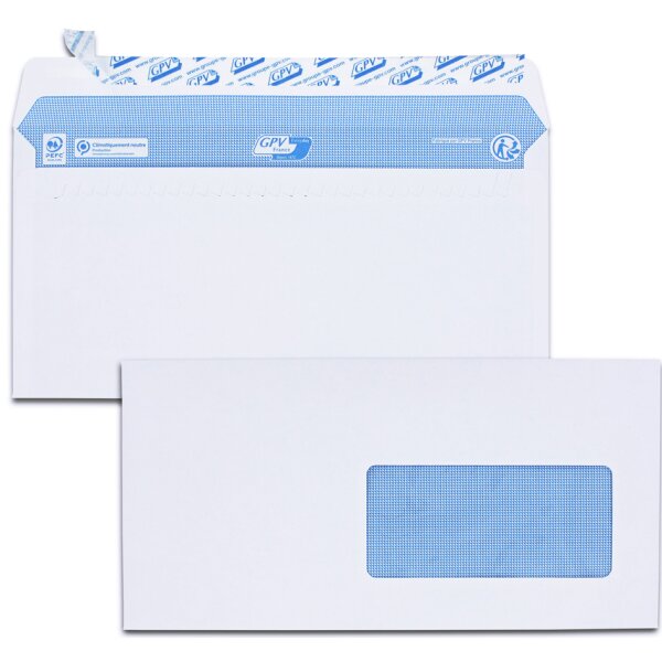 GPV Enveloppes, DL, 110 x 220 mm, sans fenêtre, blanc