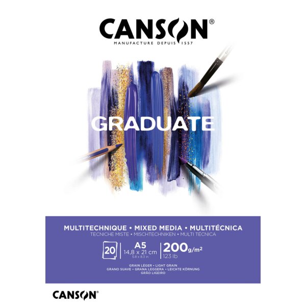CANSON Studienblock GRADUATE MIXED MEDIA, weiss, DIN A5