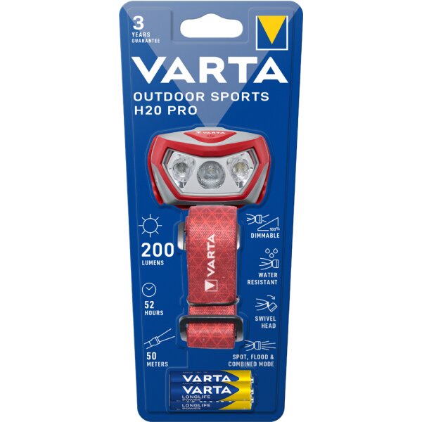 VARTA LED-Kopflampe "Outdoor Sports H20 Pro", rot grau