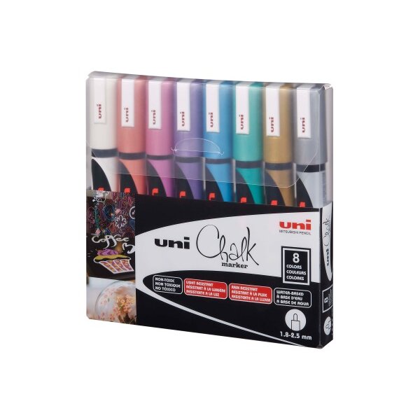 UNI-BALL Chalk Marker 1.8-2.5mm PWE-5M METALLIC 8C 8 Stück ass.