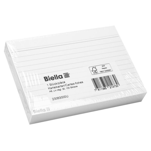 BIELLA Cartes-fiches ligné 30 A6 23063000U blanc 100 pcs.