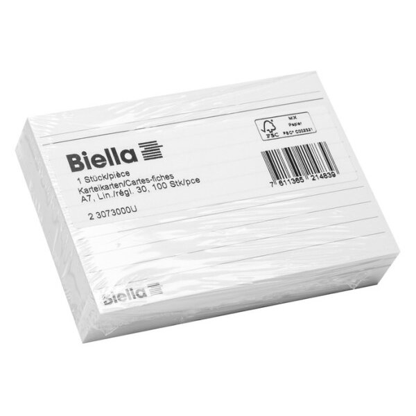 BIELLA Karteikarten liniert 30 A7 23073000U weiss 100 Stück