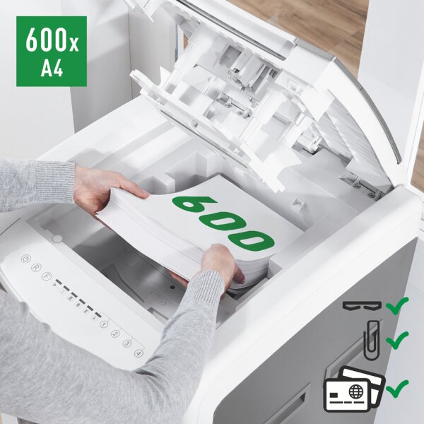 LEITZ Aktenvernichter IQ AutoFeed OfficePro 600 P5, weiss