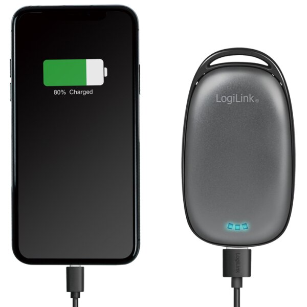 LogiLink Powerbank &amp; Handw&auml;rmer, 4.000 mAh, grau