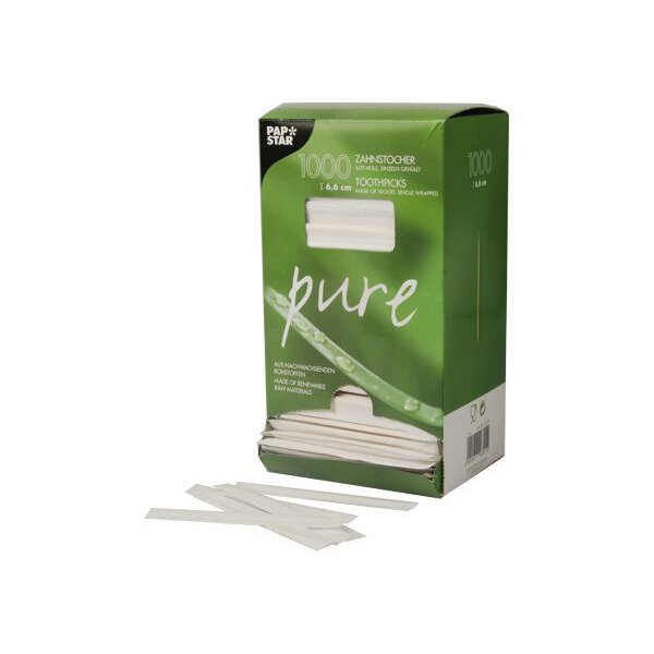 PAPSTAR Cure-dent pure, en bois, rond, longueur: 65 mm