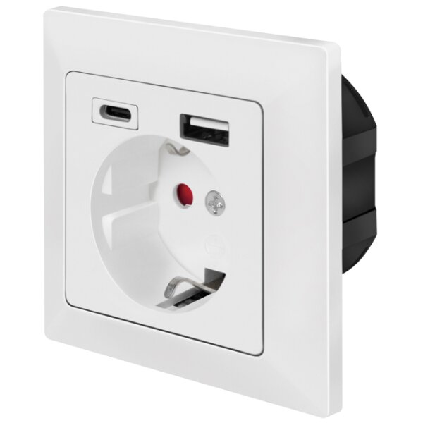 LogiLink Unterputz-Steckdose, 1x CEE 7 3, 1x USB-A, 1x USB-C