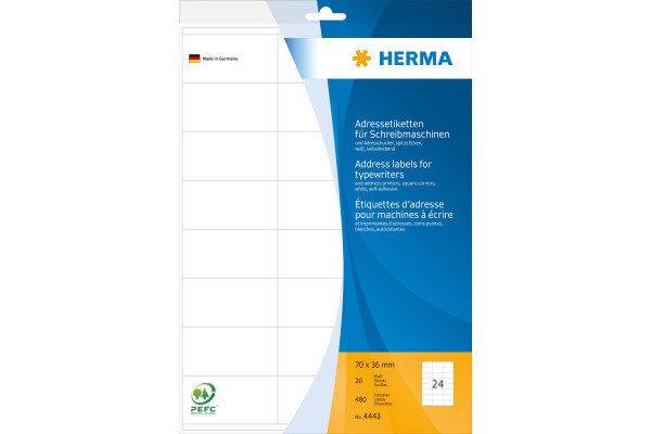 HERMA Etiquettes adress. 70×36mm 4443 blanc 480 pcs.