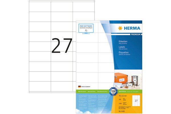 HERMA Universal-Etiketten 70x32mm 4450 weiss 2700 St. 100 Blatt