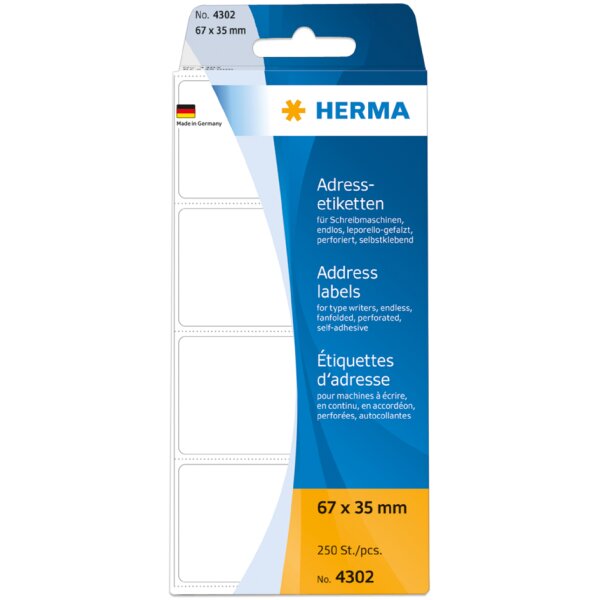 HERMA Etiquette dadresse, 95 x 48 mm, plié en zigzag, blanc