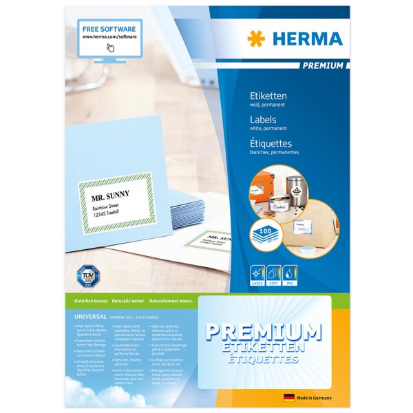 HERMA &Eacute;tiquette universelle PREMIUM, 70 x 37 mm, blanc