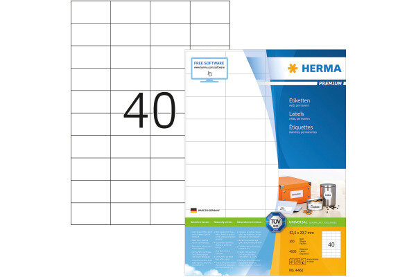 HERMA Universal-Etikett. 52,5x29,7mm 4461 weiss 4000 St. 100 Blatt