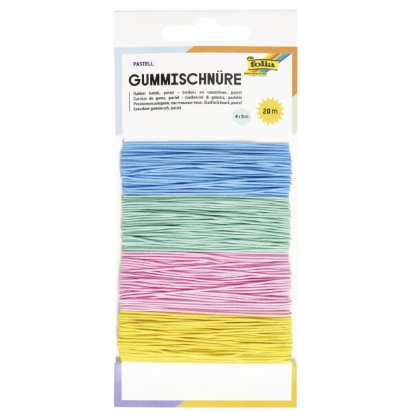 folia Cordon en caoutchouc PASTEL, 4 couleurs de 5 m assorti