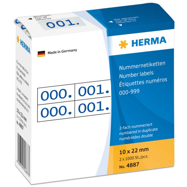 HERMA Nummern-Etiketten 0-999, 10 x 22 mm, rot, doppelt