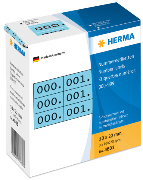 HERMA Etiquette numérique 0-999, 10 x 22 mm, noir, triple