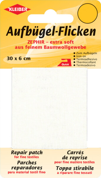 KLEIBER Zephir-Aufbügel-Flicken, 300 x 60 mm, weiss