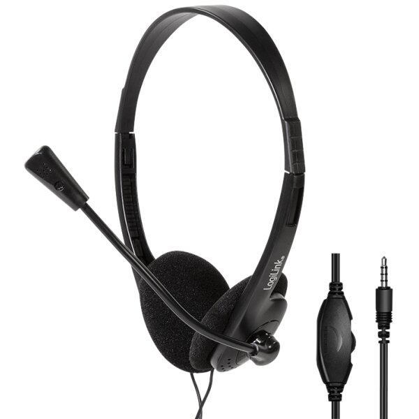 LogiLink Stereo Headset, mit Bügelmikrofon, schwarz