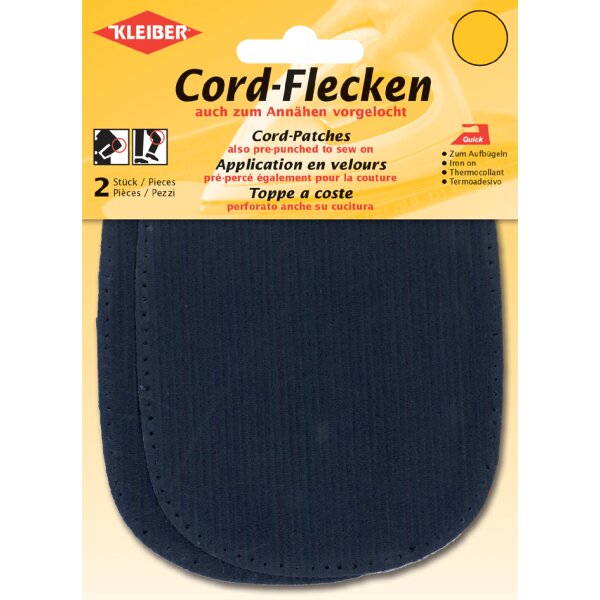 KLEIBER Patch thermocollant en velours c&ocirc;tel&eacute;, bleu