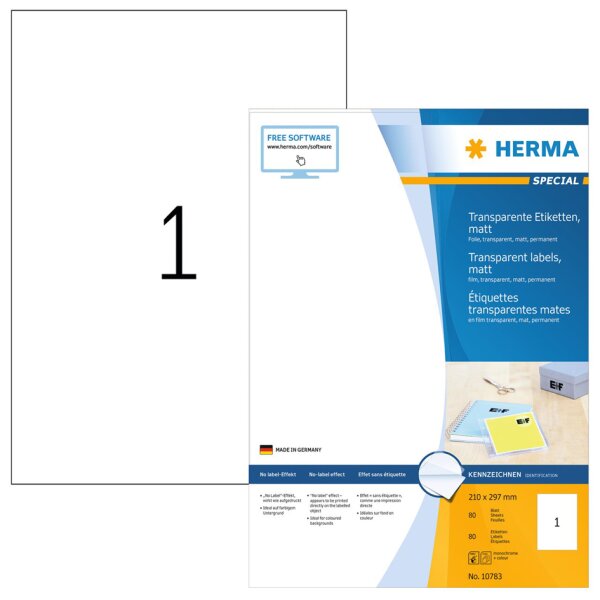 HERMA Étiquette film SPECIAL, 210 x 148 mm, transparent
