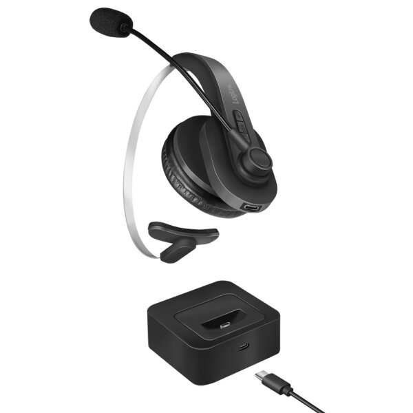 LogiLink Casque mono Bluetooth 5.0, station de charge, noir