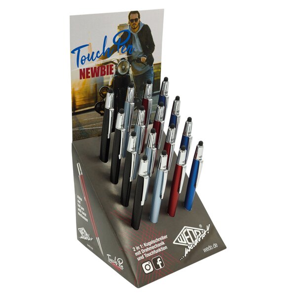 WEDO Stylet / Stylo à bille 2en1 NEWBIE, présentoir de 16