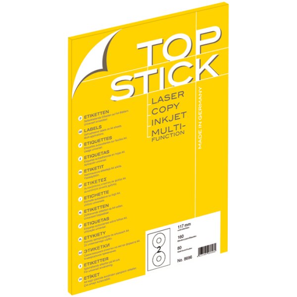 TOP STICK Etiquette CD Maxi, diam&egrave;tre: 117 mm, blanc